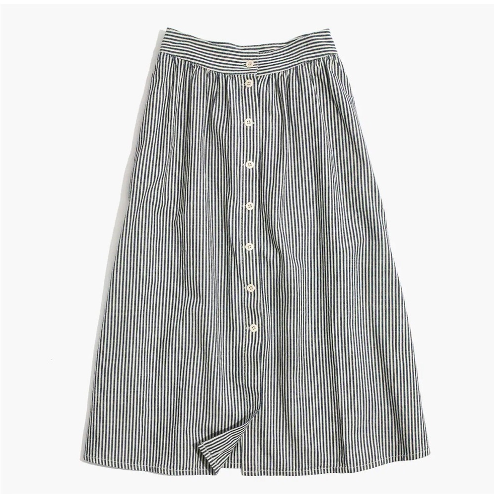 Palisade Button-Front Midi Skirt in Chambray Stripe